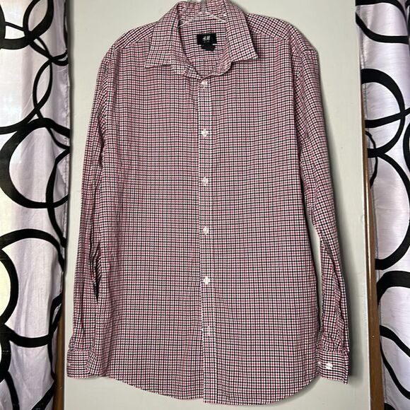 H&M Slimfit easy iron micro plaid long sleeve, button down shirt, large - Picture 5 of 12